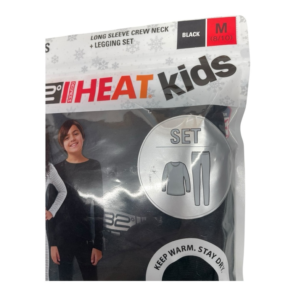 32 Degrees Heat Kids Black Thermal Long Sleeve Crew Neck  Leggings Set Size M - Picture 2 of 6
